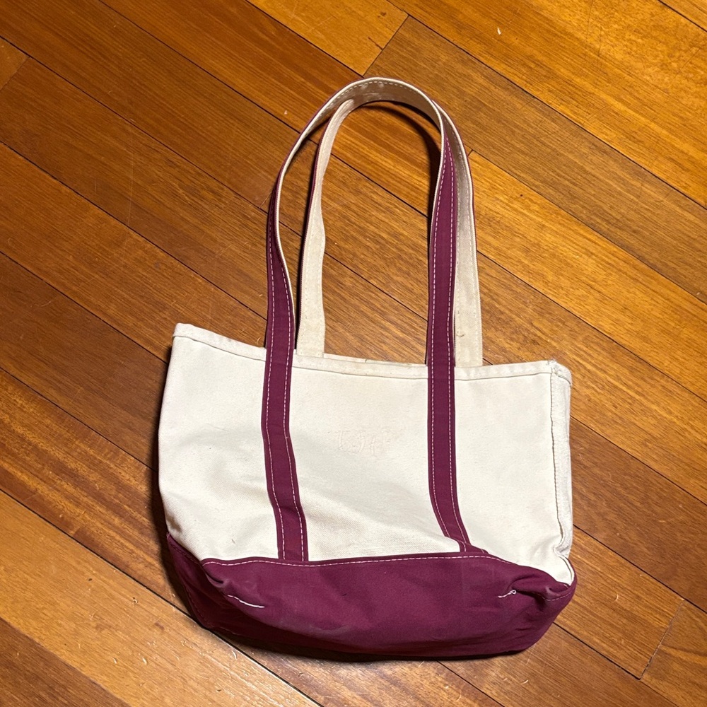 Vintage Canvas Tote Bag in Cream and Plum l.l. Bean